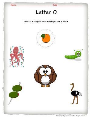 Preview image for worksheet with title Letter O
