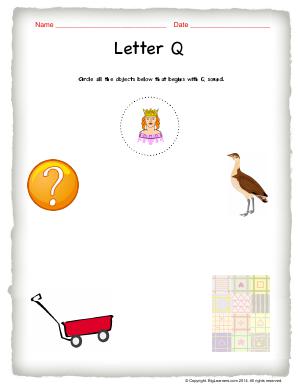 Preview image for worksheet with title Letter Q