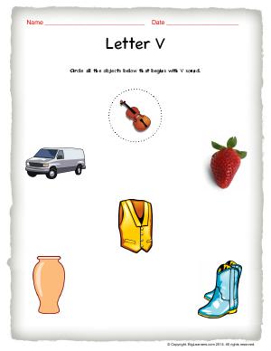 Preview image for worksheet with title Letter V