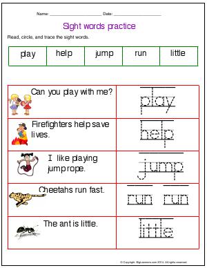 Preview image for worksheet with title Sight Words Practice