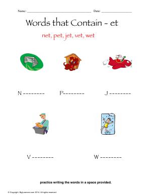 Preview image for worksheet with title Words that Contain - et