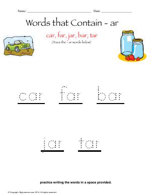 Preview image for worksheet with title Words that Contain - ar