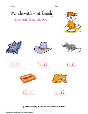 Preview image for worksheet with title Words With - at Family