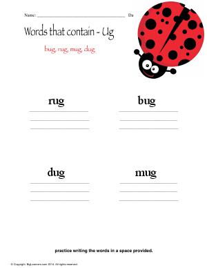 Preview image for worksheet with title Words that Contain - ug