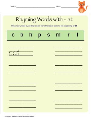 Preview image for worksheet with title Rhyming Words With - at