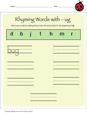 Preview image for worksheet with title Rhyming Words With - ug