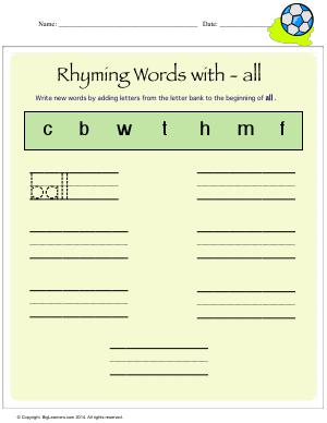 Preview image for worksheet with title Rhyming Words With - all