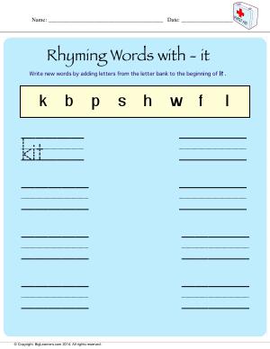 Preview image for worksheet with title Rhyming Words With - it