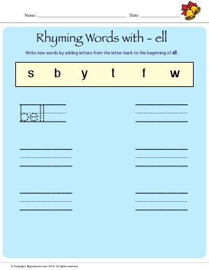Preview image for worksheet with title Rhyming Words With - ell