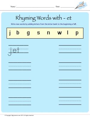 Preview image for worksheet with title Rhyming Words With - et