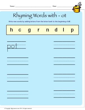 Preview image for worksheet with title Rhyming Words With - ot