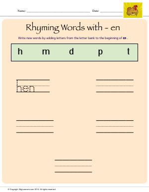 Preview image for worksheet with title Rhyming Words With - en