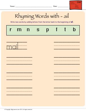 Preview image for worksheet with title Rhyming Words With - ail