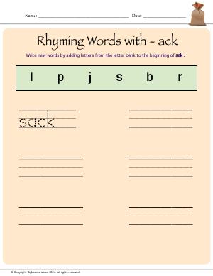 Preview image for worksheet with title Rhyming Words With - ack