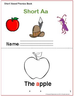 Preview image for worksheet with title Short Vowel Phonics Book - Short Aa Sound