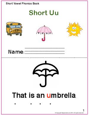 Preview image for worksheet with title Short Vowel Phonics Book - Short Uu Sound