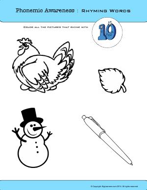 Preview image for worksheet with title Phonemic Awareness : Rhyming Words