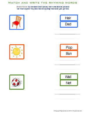 Preview image for worksheet with title Match and Write the Rhyming Words