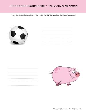 Preview image for worksheet with title Phonemic Awareness : Rhyming Words