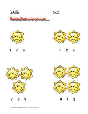 Preview image for worksheet with title Number Sense ( Summer Fun )