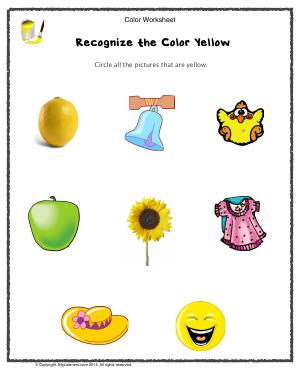 Preview image for worksheet with title Recognize the Color Yellow