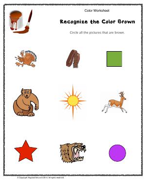Preview image for worksheet with title Recognize the Color Brown