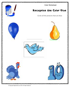 Preview image for worksheet with title Recognize the Color Blue