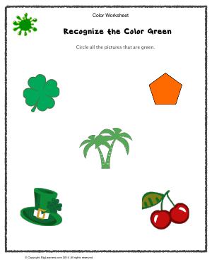 Preview image for worksheet with title Recognize the Color Green
