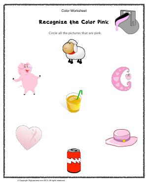 Preview image for worksheet with title Recognize the Color Pink