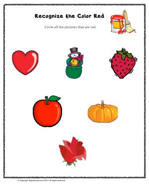 Preview image for worksheet with title Recognize the Color Red