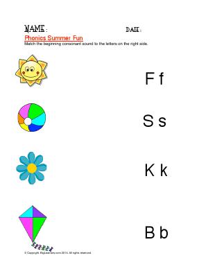 Preview image for worksheet with title Phonics Summer Fun