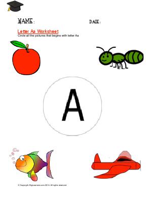 Preview image for worksheet with title Letter Aa Worksheet