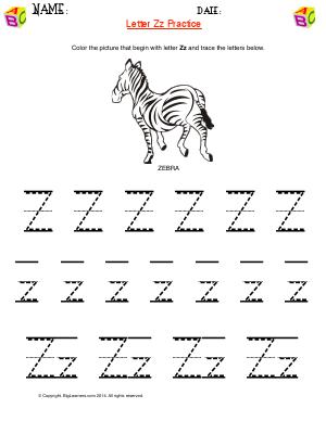 Preview image for worksheet with title Letter Zz Practice