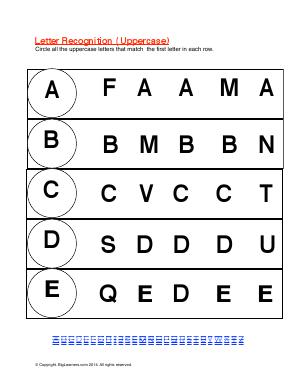 Preview image for worksheet with title Letter Recognition Uppercase ( A-E )