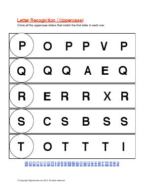 Preview image for worksheet with title Letter Recognition Uppercase ( P-T )