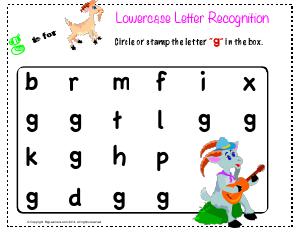 Preview image for worksheet with title Lowercase Letter Recognition - "g"