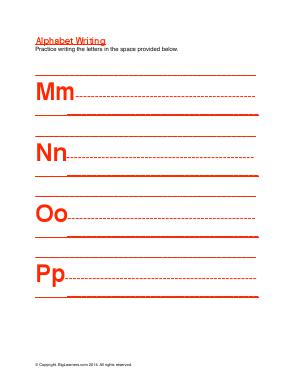 Preview image for worksheet with title Alphabet Writing ( Mm -  Pp )