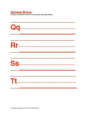 Preview image for worksheet with title Alphabet Writing ( Qq - Tt )
