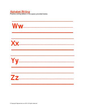Preview image for worksheet with title Alphabet Writing ( Ww - Zz )