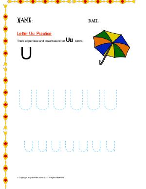 Preview image for worksheet with title Letter Uu Practice