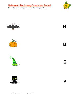 Preview image for worksheet with title Halloween Beginning Consonant Sound