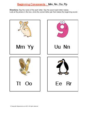 Preview image for worksheet with title Beginning consonant:s: Mm, Nn, Oo, Pp