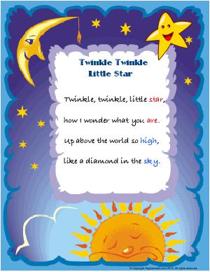 Preview image for worksheet with title Twinkle Twinkle Little Stars ( Nursery Rhyme ) Poster