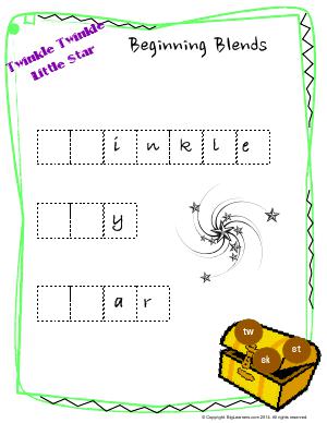 Preview image for worksheet with title Twinkle Twinkle Little Stars : Beginning Blends