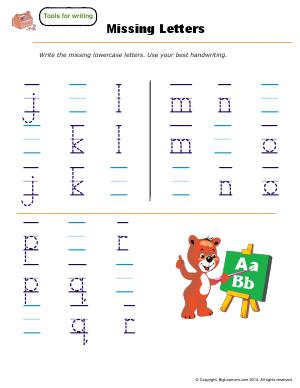 Preview image for worksheet with title Missing Letters - ( j - r )