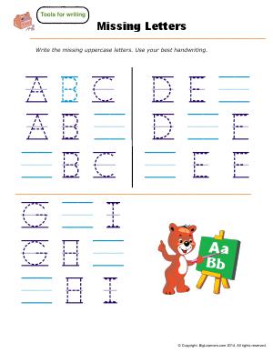 Preview image for worksheet with title Missing Letters - ( A - I )