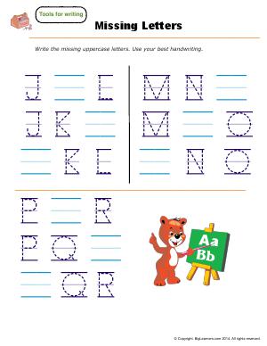 Preview image for worksheet with title Missing Letters ( J - R )