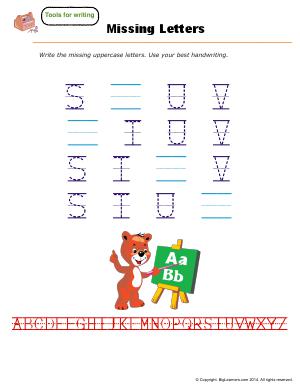 Preview image for worksheet with title Missing Letters ( S - U )