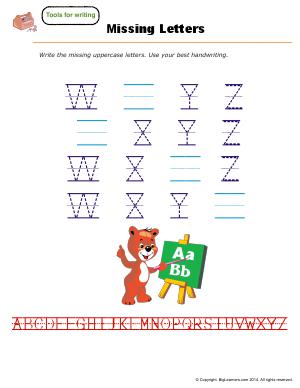 Preview image for worksheet with title Missing Letters ( W - Z )