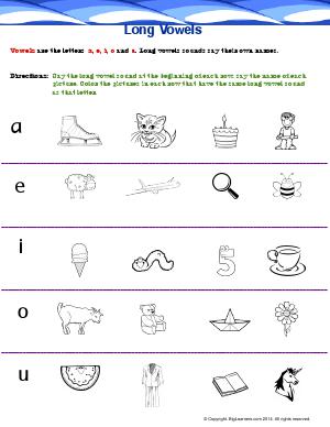 Preview image for worksheet with title Long Vowels (a, e, i, o , u)